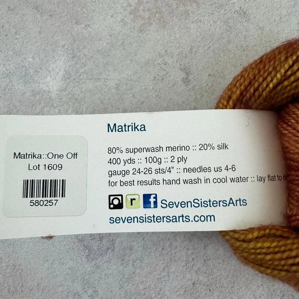 Destash Hand Dyed Seven Sisters Arts Matrika Yarn Unique Color 400yd Merino Silk
